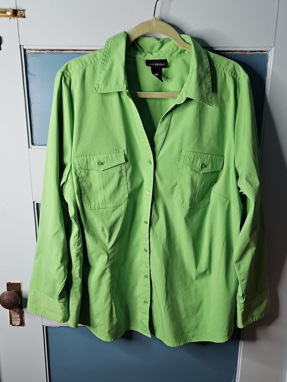 Lane Bryant Bright Green Button-Front Shirt 22/24